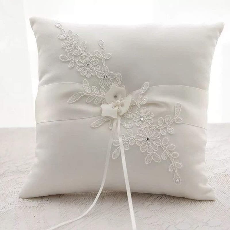 Ivory Lace Pearl Wedding Ring Bearer Pillow - 8.2 Inch