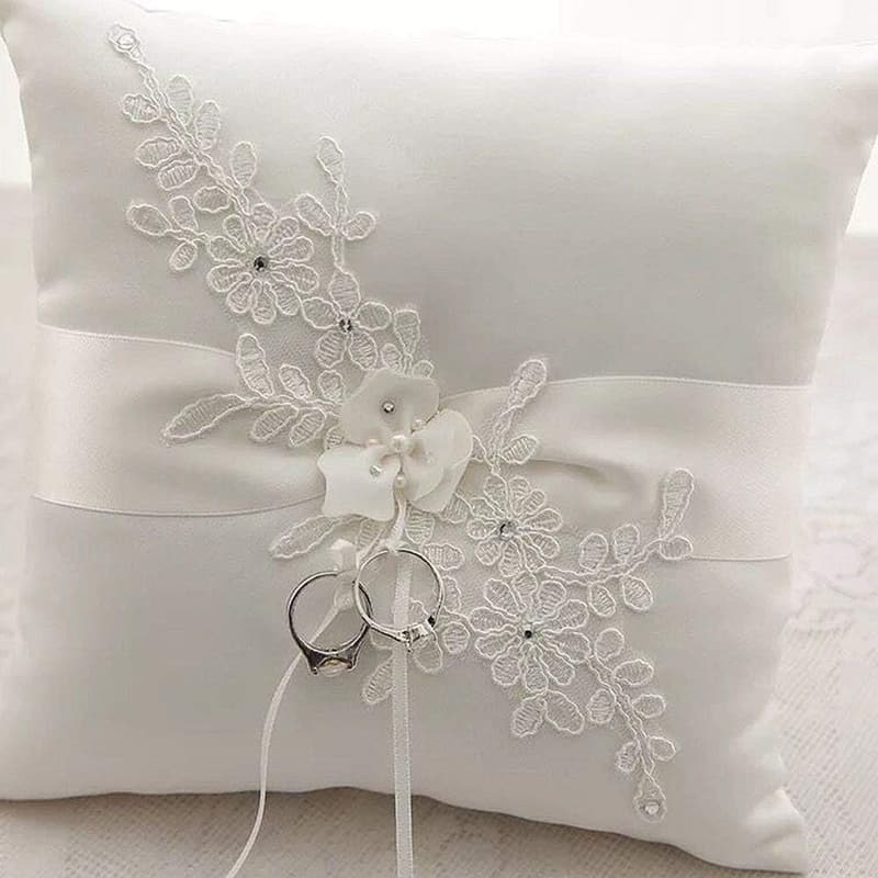 Ivory Lace Pearl Wedding Ring Bearer Pillow - 8.2 Inch