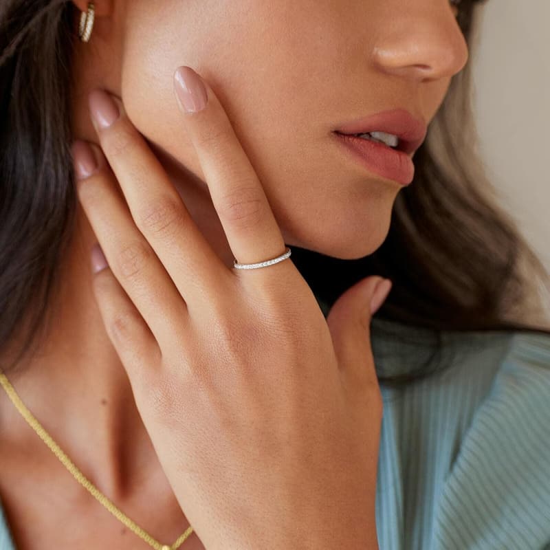 14K Gold Plated 925 Sterling Silver CZ Stackable Ring for Women