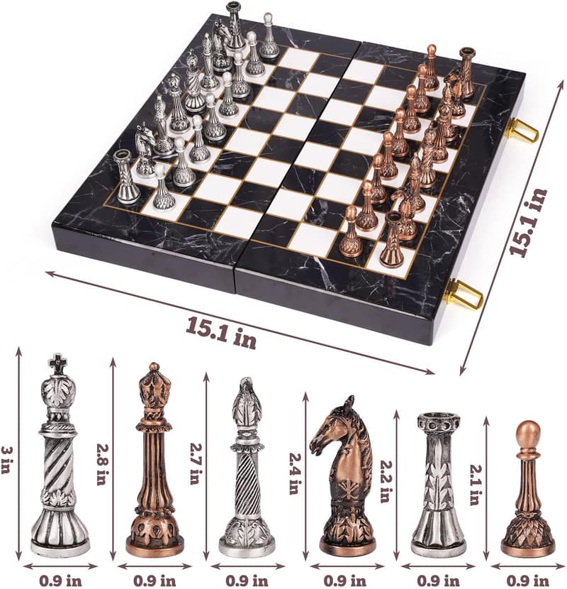 Marbling Metal Chess Set – Portable Folding Board for All Ages