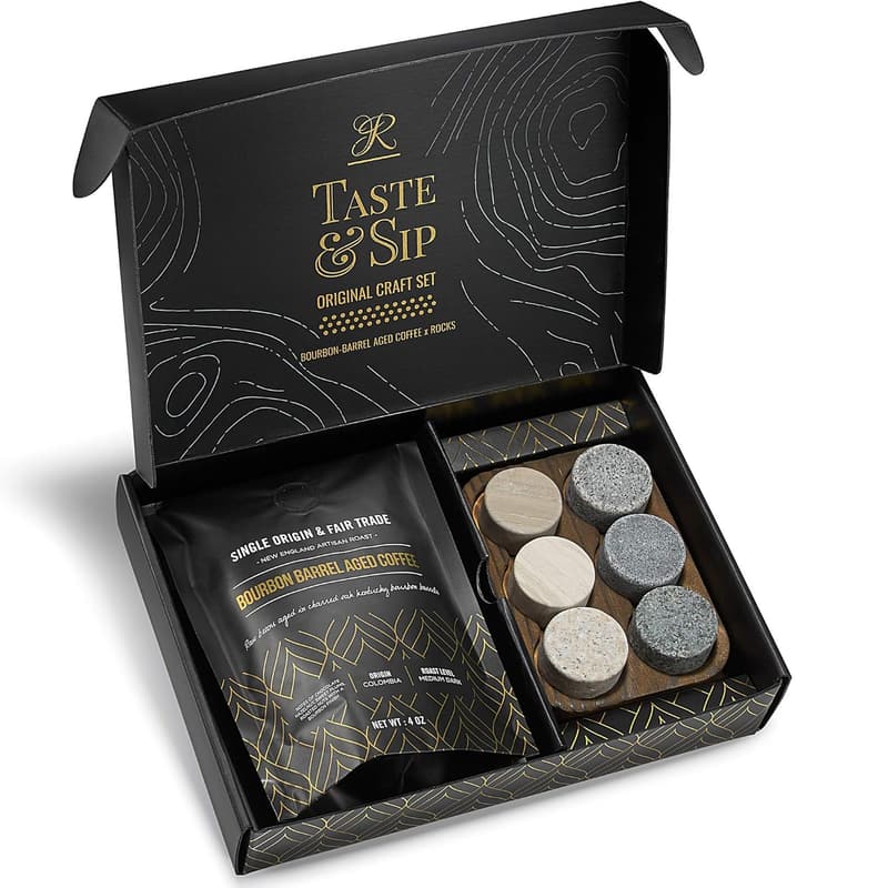 Whiskey Chilling Stones Gift Set with Bourbon Barrel Aged Coffee