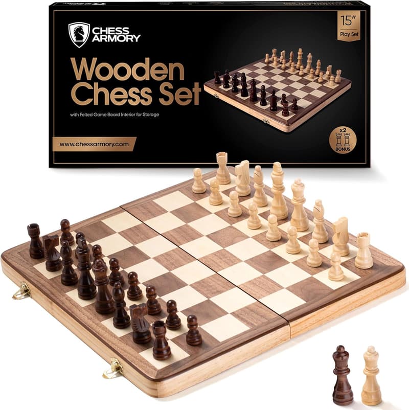 Classic Wooden Chess Set - 15 Inch Handcrafted Board with Storage