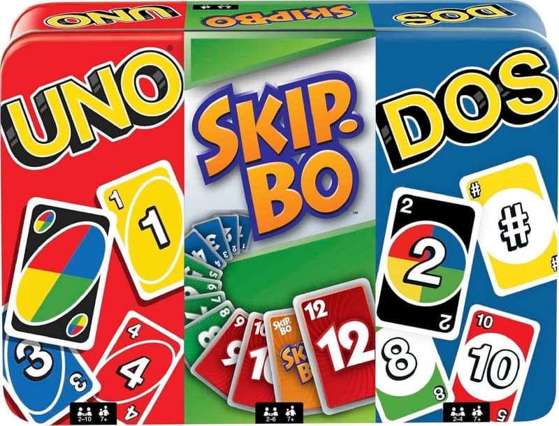 Travel Game Set: UNO, Skip-Bo & DOS in Storage Tin