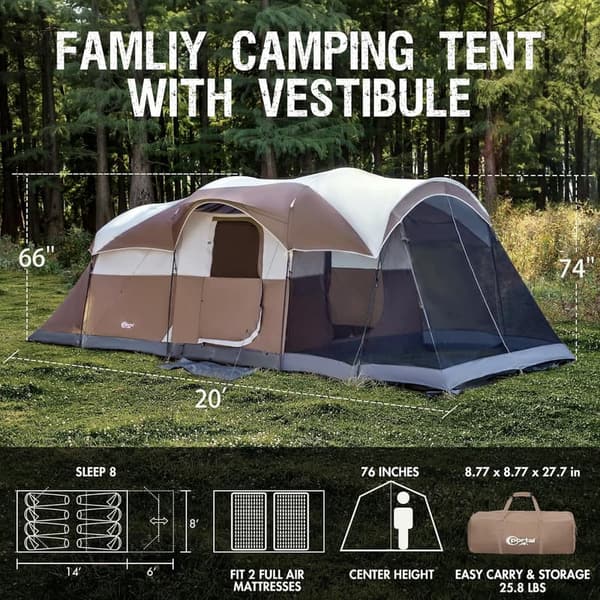 Large Family Camping Tent for 6-10 People with Screen Room