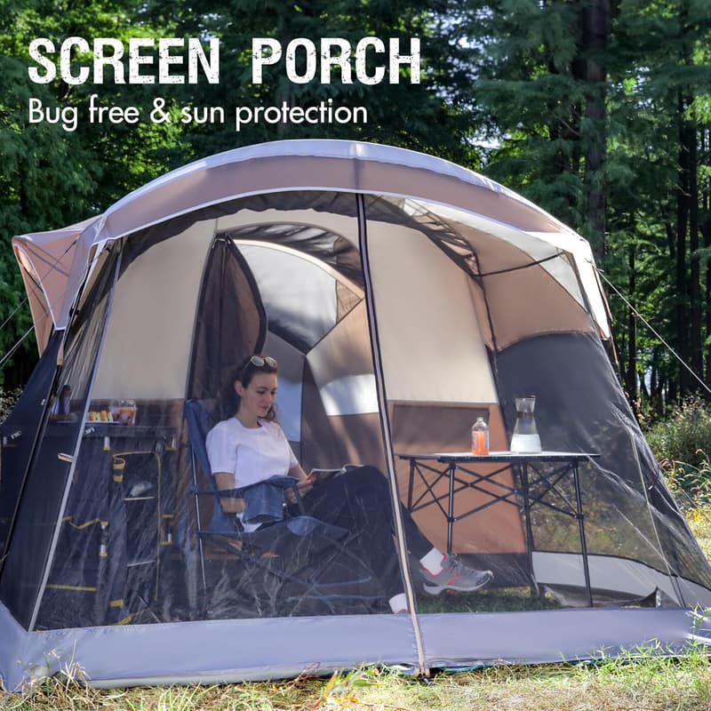 Large Family Camping Tent for 6-10 People with Screen Room