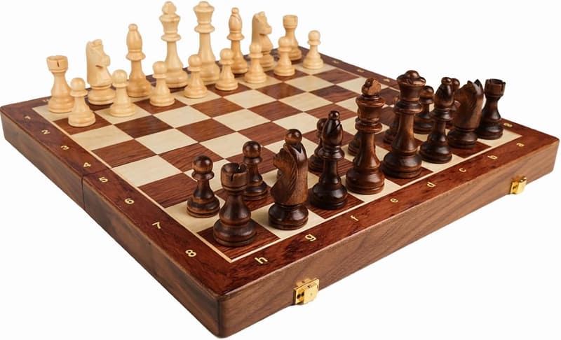 15'' Walnut Chess Set with Storage for Adults & Kids