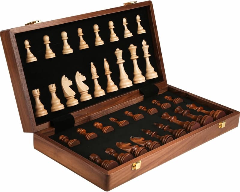 15'' Walnut Chess Set with Storage for Adults & Kids