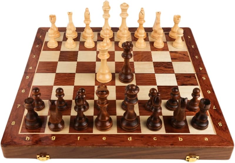 15'' Walnut Chess Set with Storage for Adults & Kids