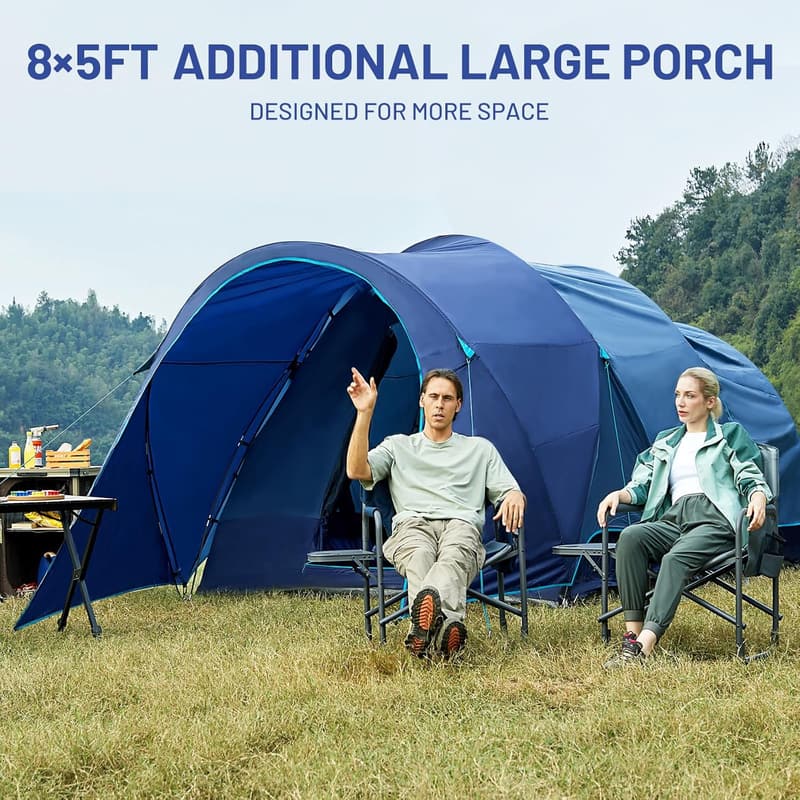 8-Person Waterproof Camping Tent with Porch & Room Divider