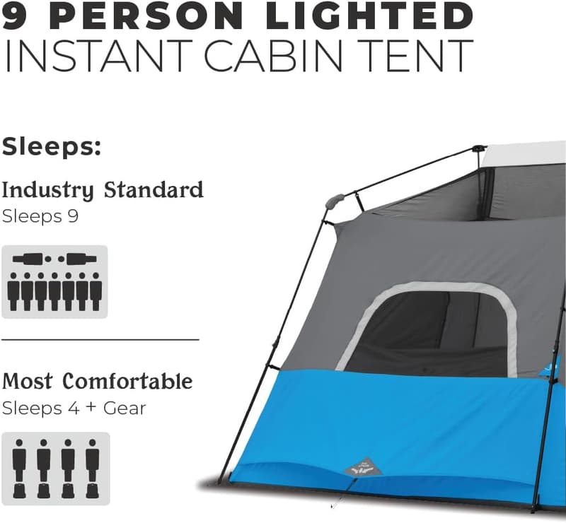 Lighted Instant Cabin Tents for 6-12 Persons - Family Camping