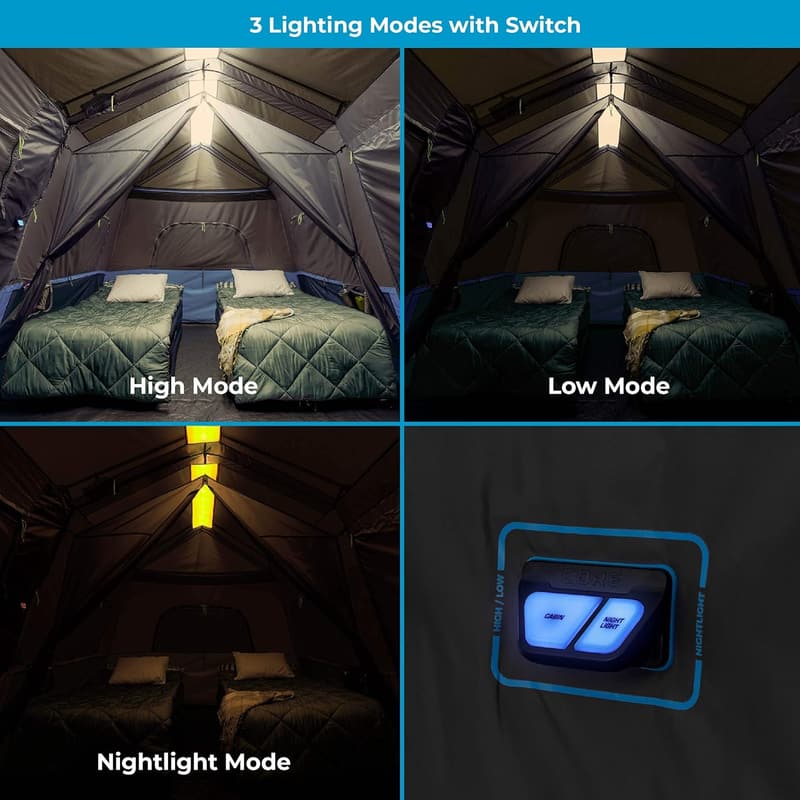 Lighted Instant Cabin Tents for 6-12 Persons - Family Camping