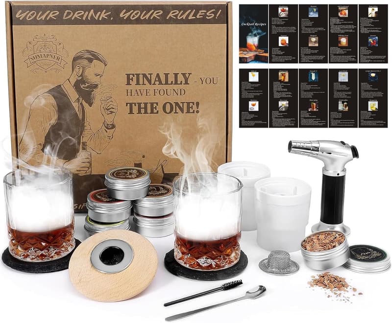 Whiskey Cocktail Smoker Kit with 6 Flavor Wood Chips & Glasses
