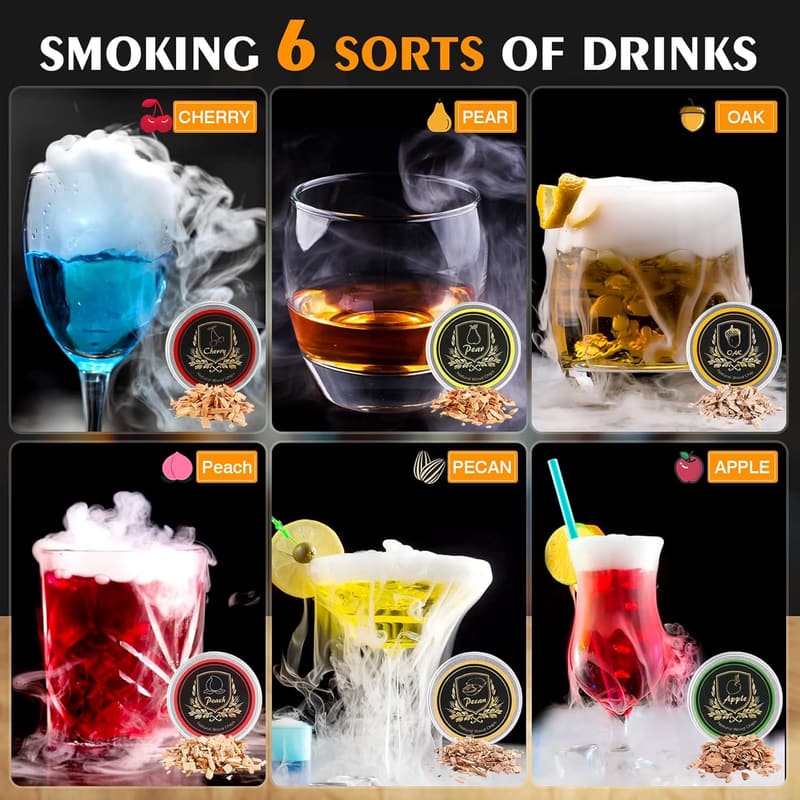 Whiskey Cocktail Smoker Kit with 6 Flavor Wood Chips & Glasses