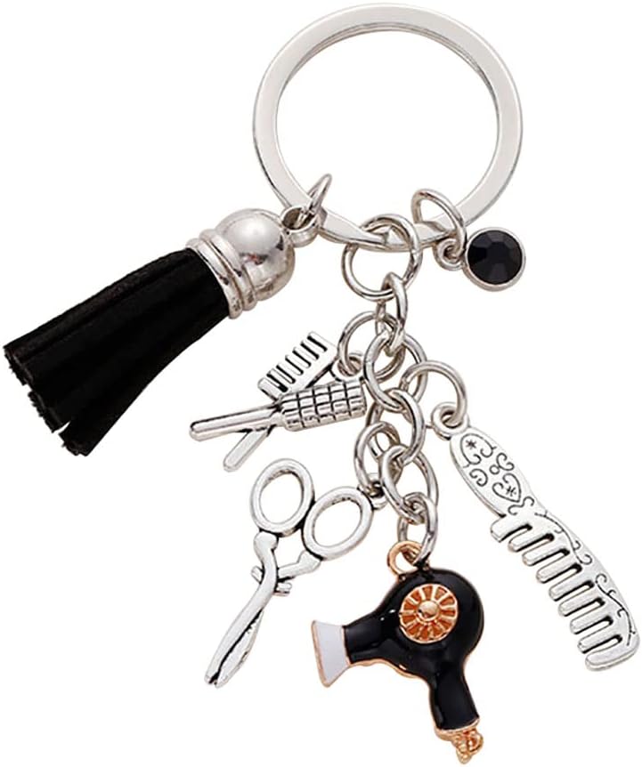 Hair Stylist Gift: Comb Scissors Charm Keychain with Tassel