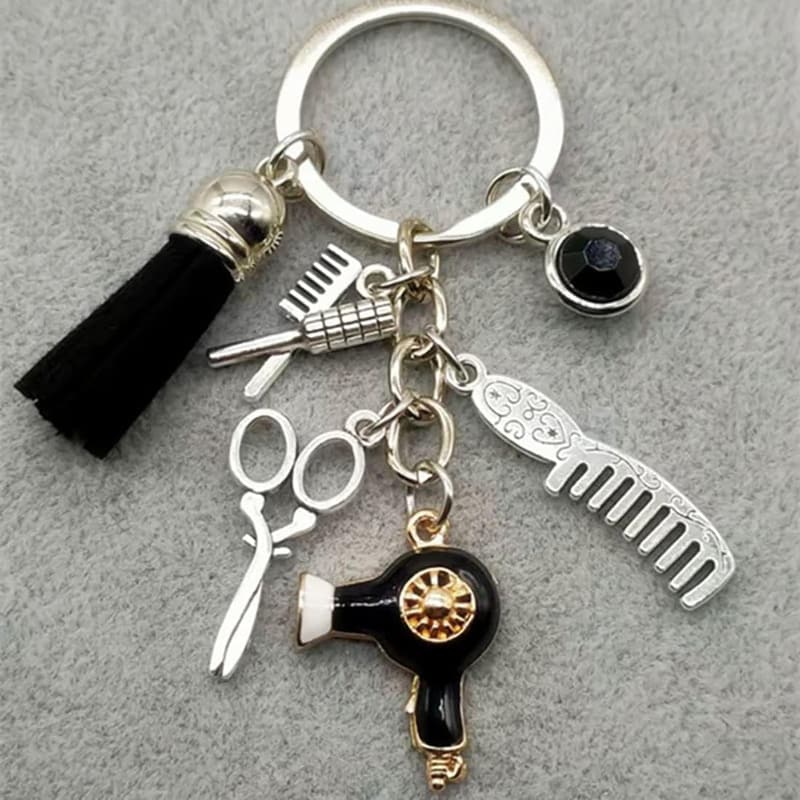Hair Stylist Gift: Comb Scissors Charm Keychain with Tassel