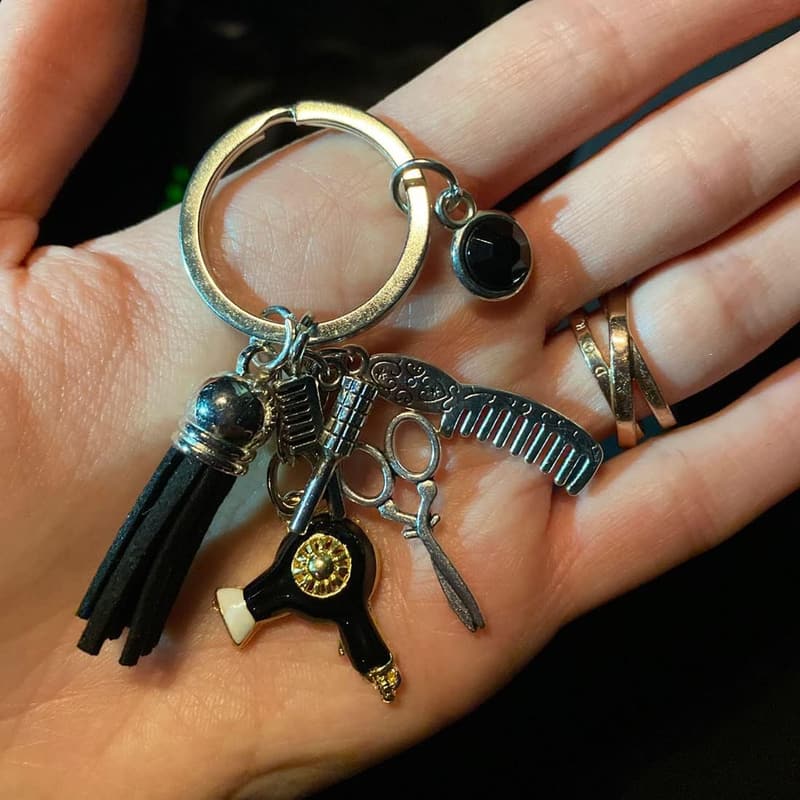 Hair Stylist Gift: Comb Scissors Charm Keychain with Tassel