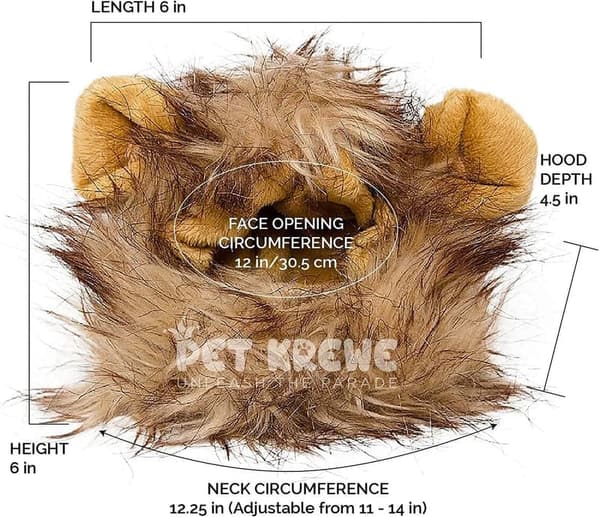 Cat Lion Mane Costume for Halloween - Fits Neck 8”-14”