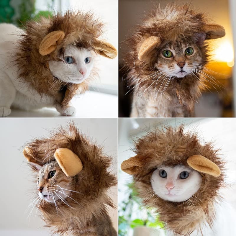 Cat Lion Mane Costume for Halloween - Fits Neck 8”-14”