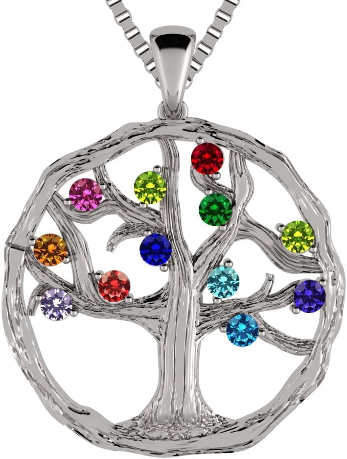Mother's Birthstone Tree of Life Necklace in Silver or Gold