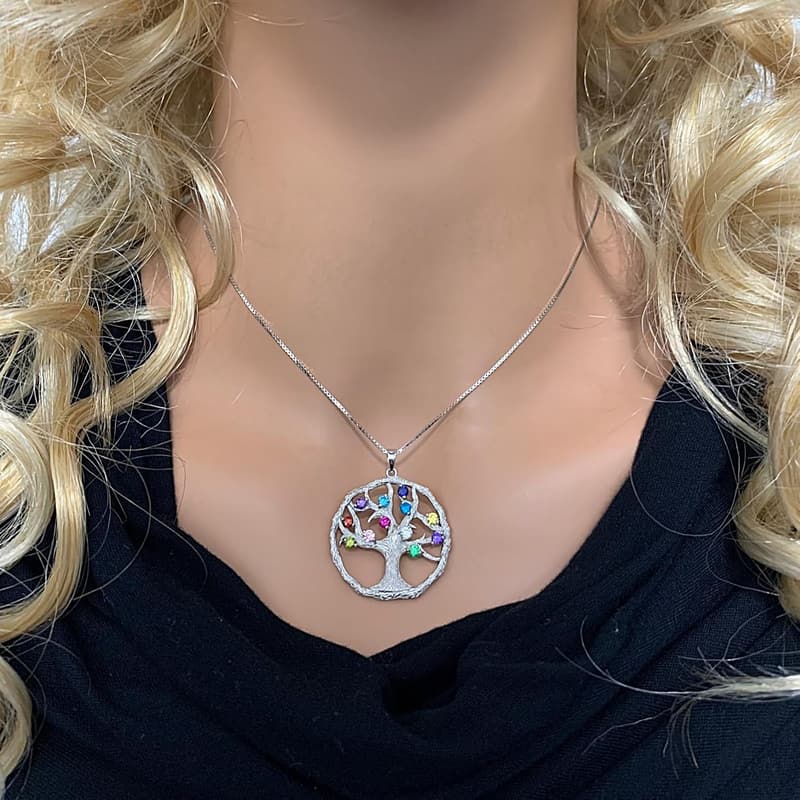 Mother's Birthstone Tree of Life Necklace in Silver or Gold