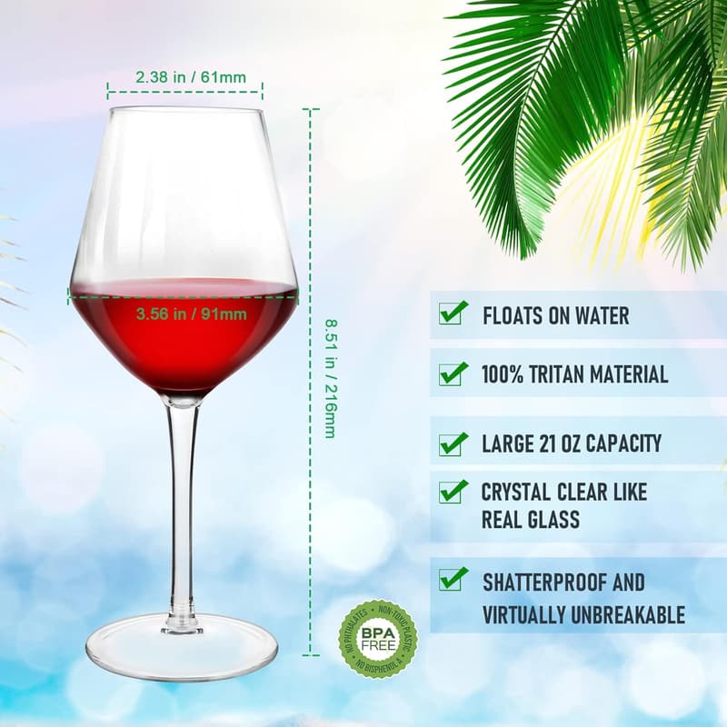 Shatterproof Floating Wine Glasses with Charms - Set of 4