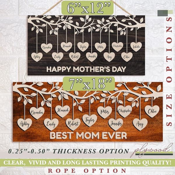 Mother's Day Personalized Family Tree Wall Art - Custom Wood Sign