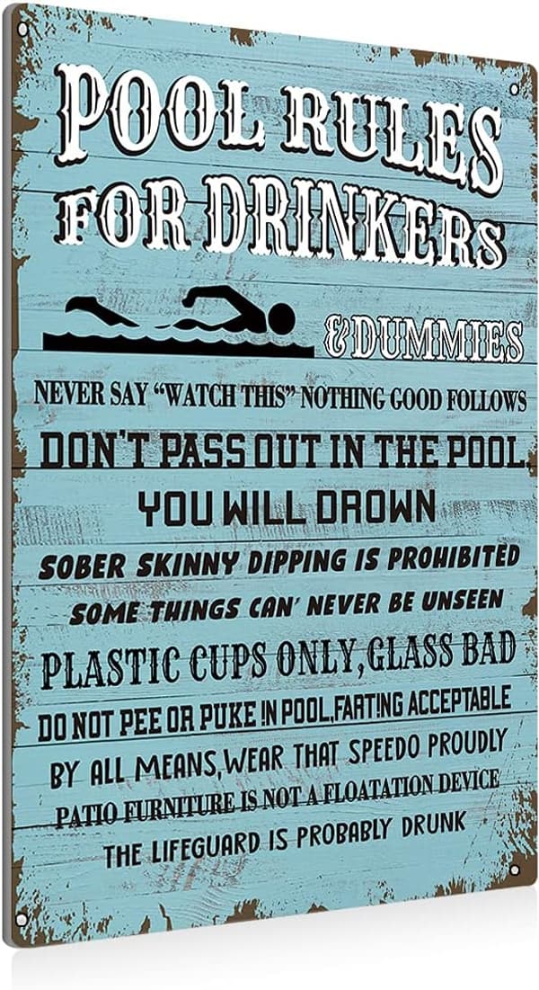 Swimming Pool Rules Metal Sign - 8x12 Inch Decor