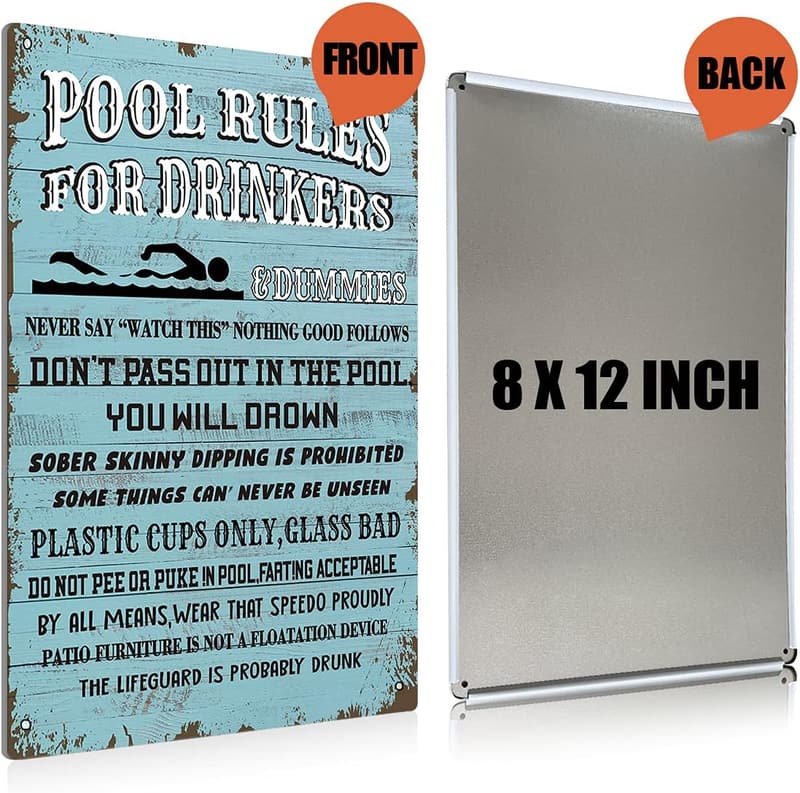Swimming Pool Rules Metal Sign - 8x12 Inch Decor