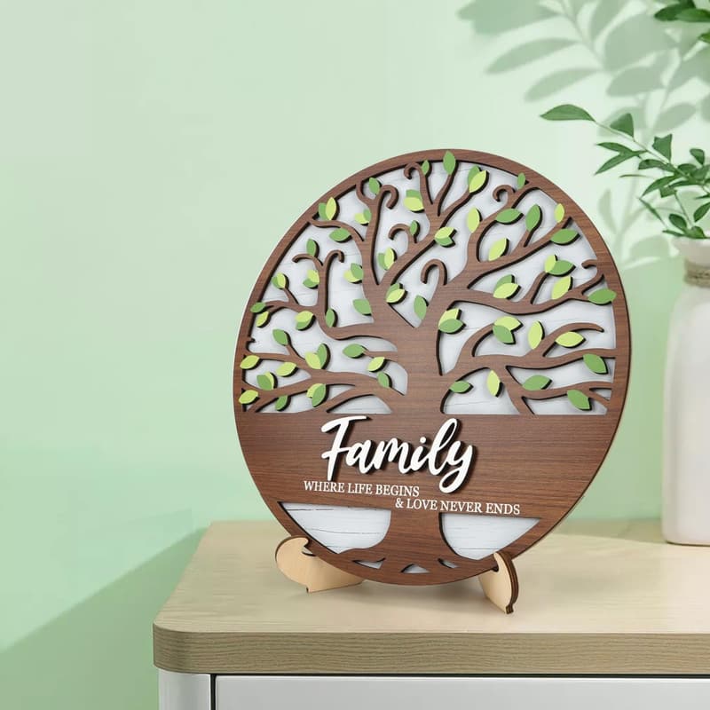 Personalized Family Tree Sign with Inspirational Quote Gift for Mom