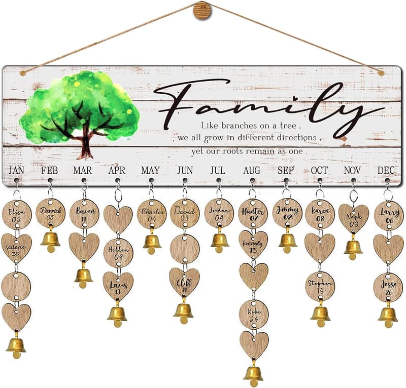 Birthday Tracker Wooden Family Tree Calendar Wall Decor