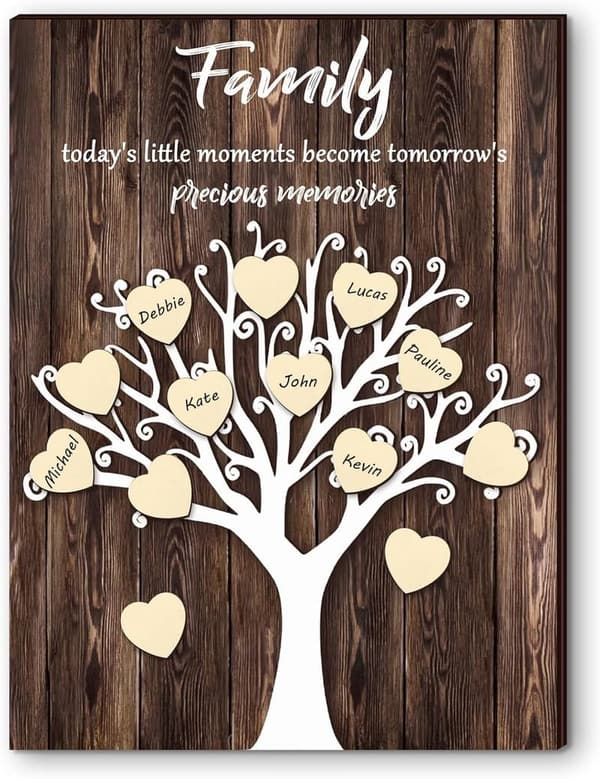 Father's Day 3D Wooden Family Tree Wall Decor with Hearts