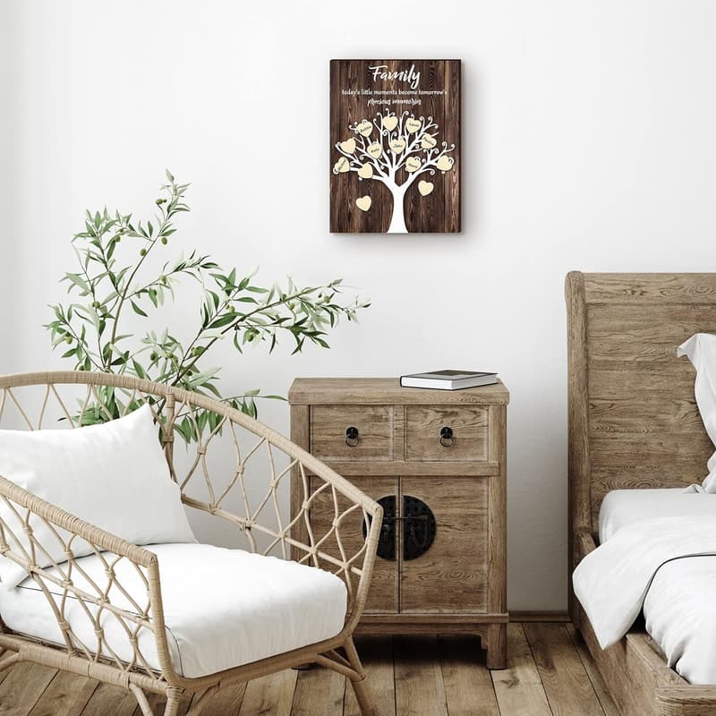 Father's Day 3D Wooden Family Tree Wall Decor with Hearts