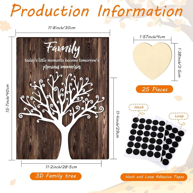Father's Day 3D Wooden Family Tree Wall Decor with Hearts
