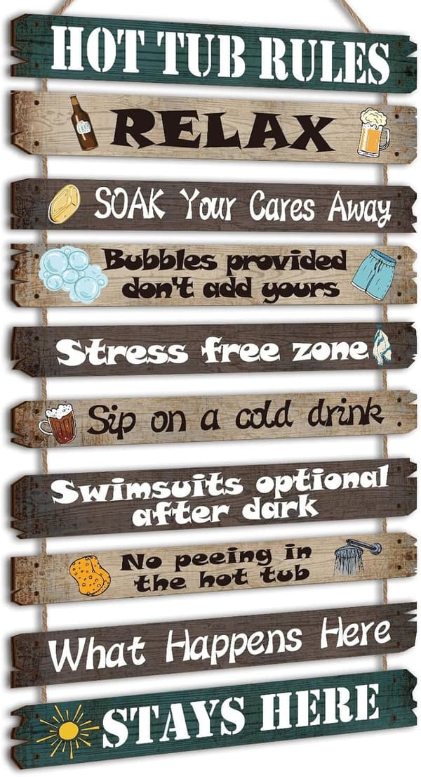 Outdoor Hot Tub Rules Decorative Wooden Sign - Funny Wall Art