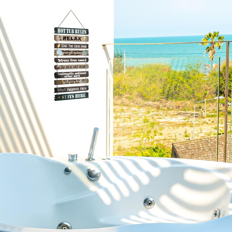 Outdoor Hot Tub Rules Decorative Wooden Sign - Funny Wall Art