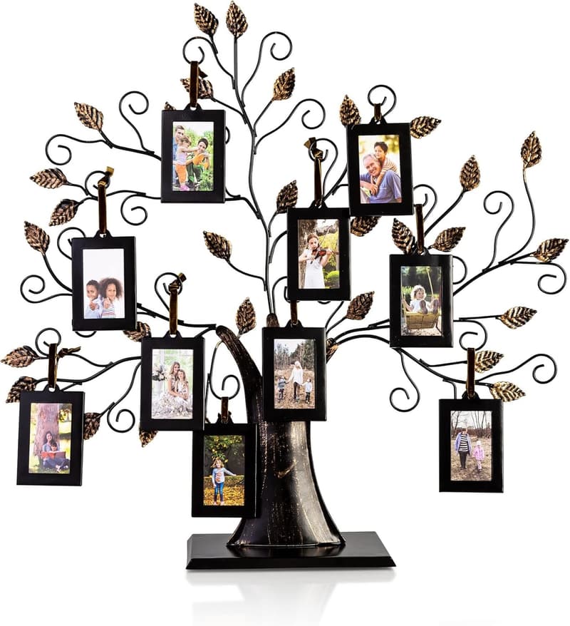Family Tree Picture Frame Display with 10 Hanging Frames