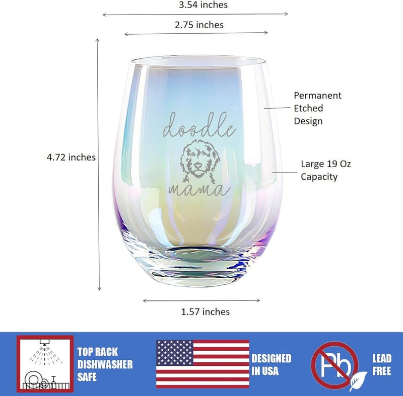 Handmade Rainbow Etched Wine Glass for Doodle Moms