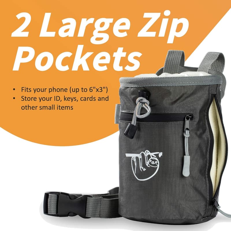 Rock Climbing Chalk Bag with Zipper Pockets for Bouldering