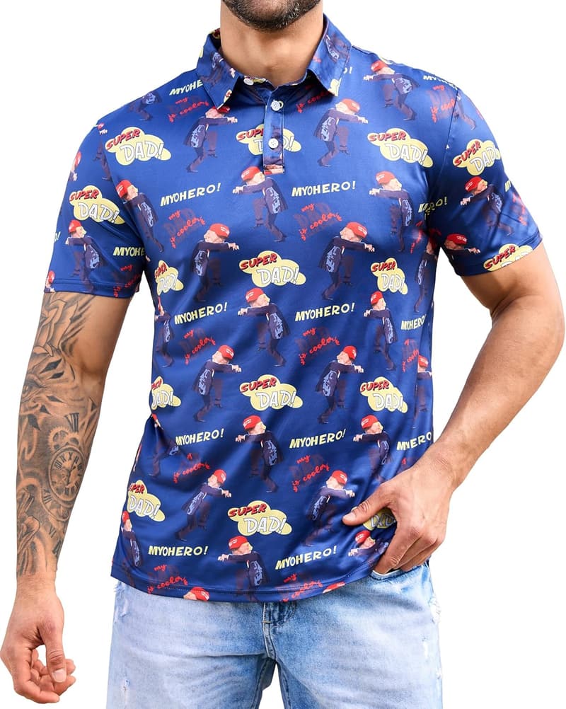 Golf Print Short Sleeve Polo Shirts for Men