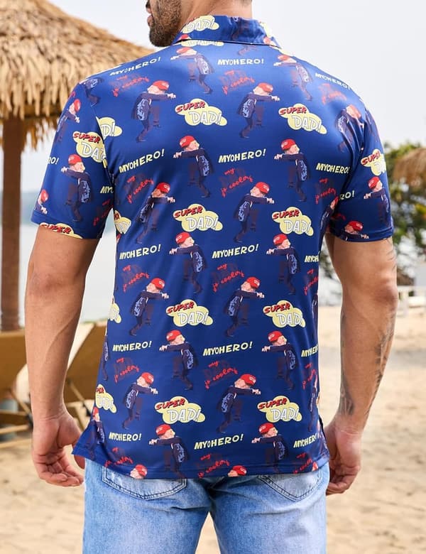 Golf Print Short Sleeve Polo Shirts for Men