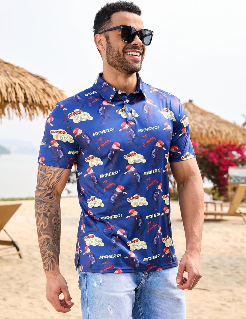 Golf Print Short Sleeve Polo Shirts for Men