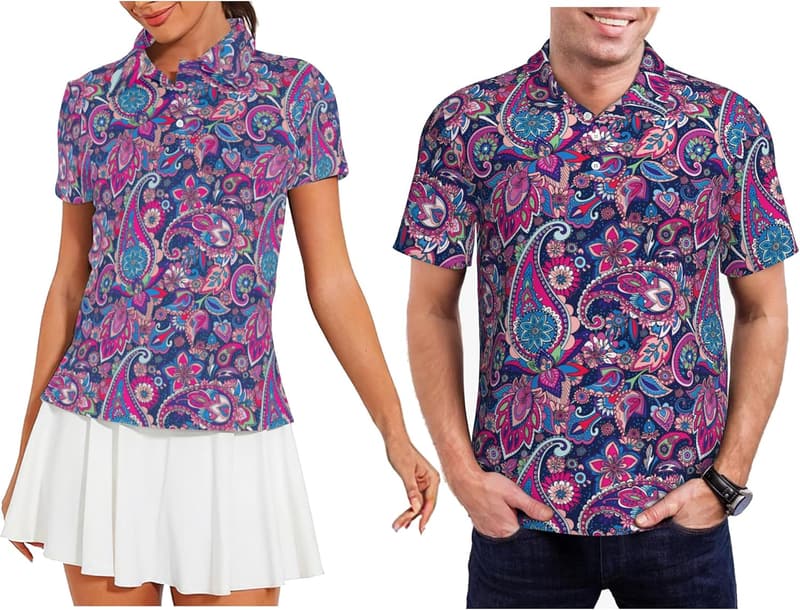 Matching Hawaiian Golf Shirts for Couples - Moisture-Wicking Polos