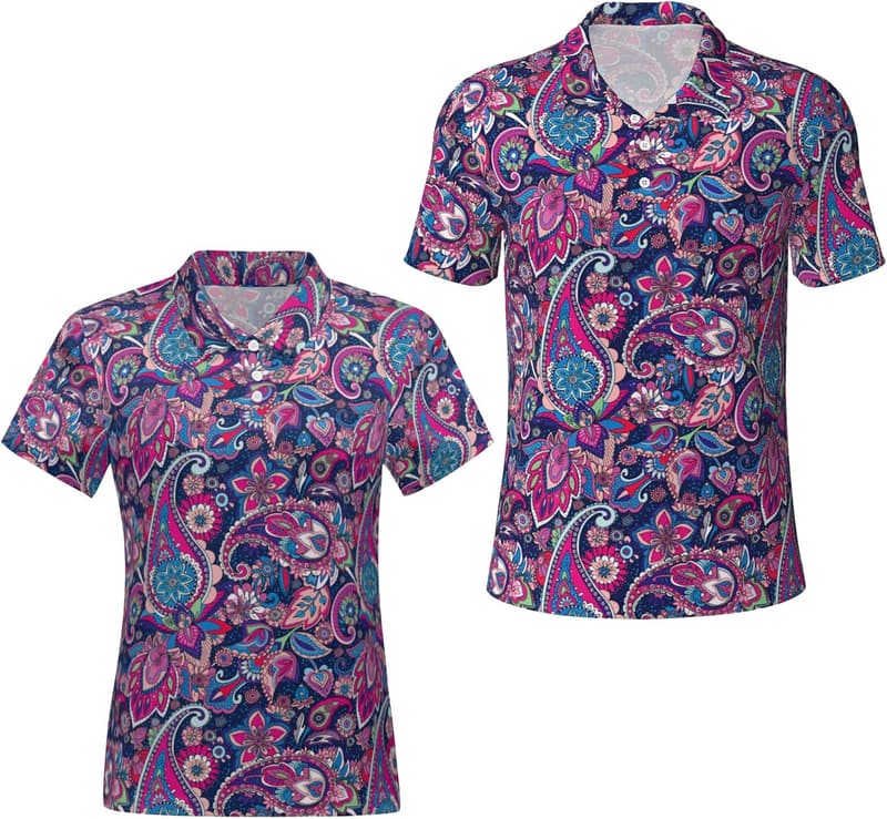 Matching Hawaiian Golf Shirts for Couples - Moisture-Wicking Polos