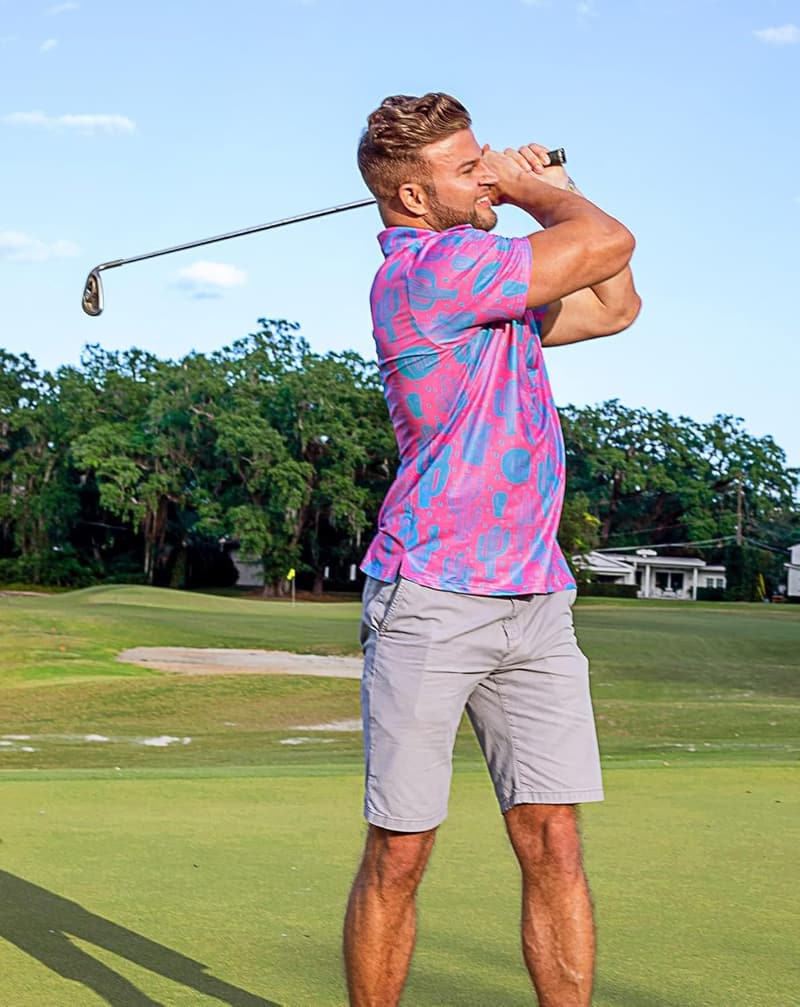 Men's Short Sleeve Funny Golf Polo Shirt - Moisture Wicking 3D Print