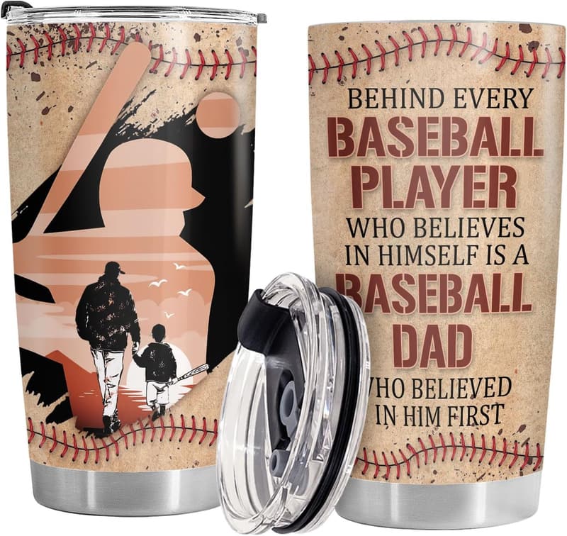 Baseball Dad Tumbler - 20 oz Stainless Steel Gift for Father's Day
