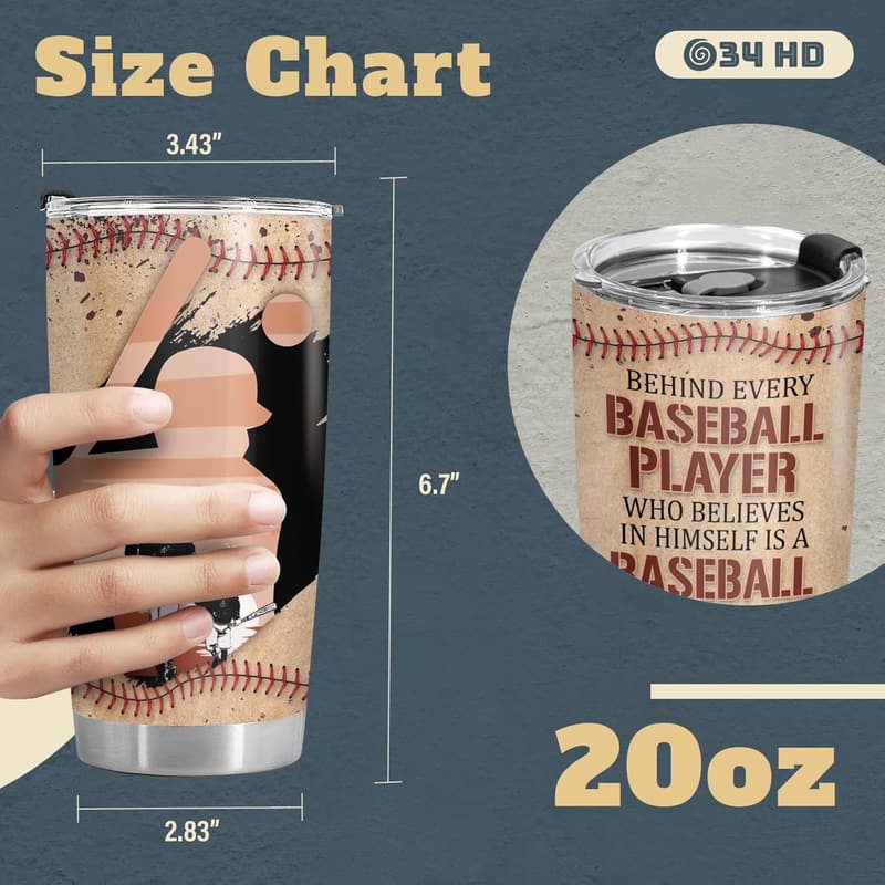 Baseball Dad Tumbler - 20 oz Stainless Steel Gift for Father's Day