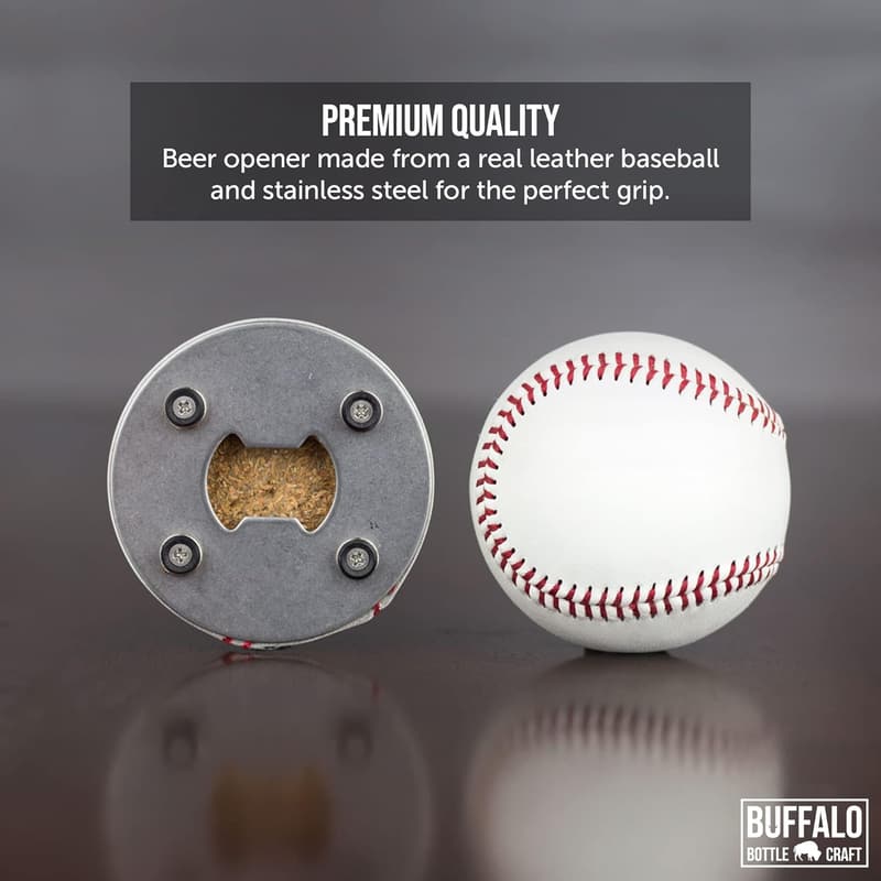 Baseball Leather Beer Bottle Opener & Cap Catcher for Coaches