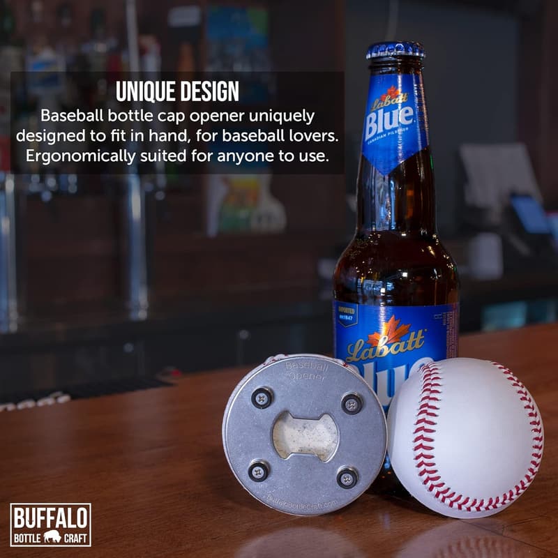 Baseball Leather Beer Bottle Opener & Cap Catcher for Coaches
