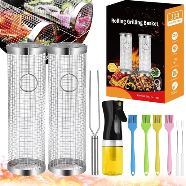 Portable Stainless Steel BBQ Grill Basket Set for Fish & Veggies