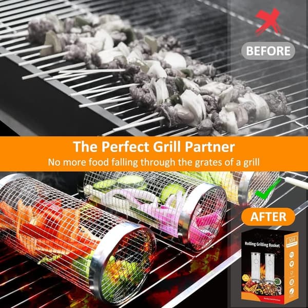 Portable Stainless Steel BBQ Grill Basket Set for Fish & Veggies